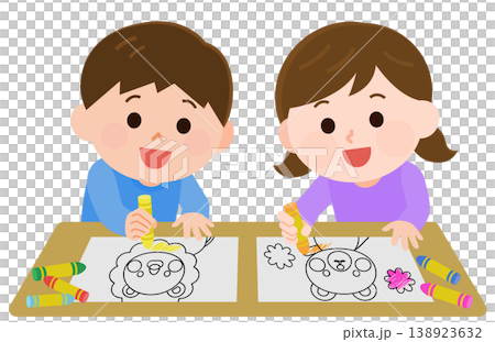 男孩和女孩正在快樂地著色(插圖) 男孩和女孩正在快樂地著色(插圖) 138923632