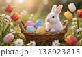 easter bunny and eggs on a meadow 138923815