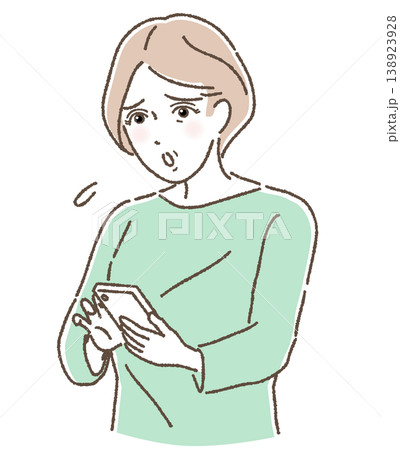 スマホの操作に困る中高年女性のイラスト ベクター 40代 50代 60代 138923928