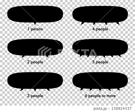 Oval speech bubble set for multiple speakers, with 1, 2, 3, 4, 5, and 6 tails. Oval speech bubble set for multiple speakers, with 1, 2, 3, 4, 5, and 6 tails. 138924337