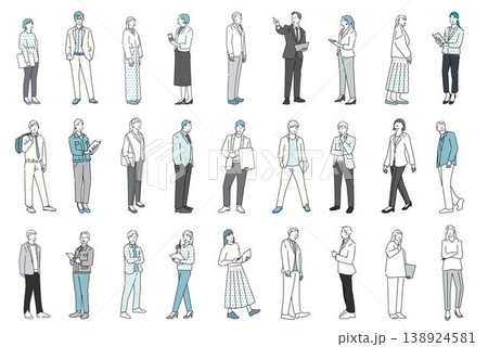 様々な人々ー様々な動作ー色々な職業のビジネスパーソンー人物ベクターアイコンセットイラスト素材 138924581