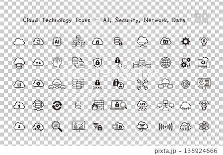 Cloud, AI, and Security Line Icon Set 138924666
