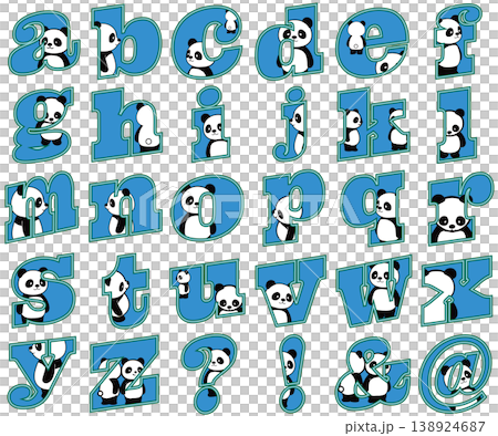 かわいいパンダがアルファベットの中から顔をのぞかせる、ユニークで遊び心のある英字フォント風イラスト素 かわいいパンダがアルファベットの中から顔をのぞかせる、ユニークで遊び心のある英字フォント風イラスト素 138924687