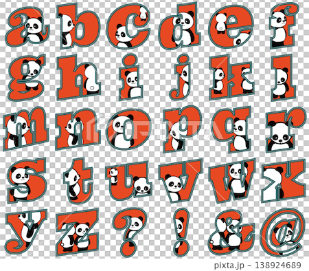 かわいいパンダがアルファベットの中から顔をのぞかせる、ユニークで遊び心のある英字フォント風イラスト素 138924689