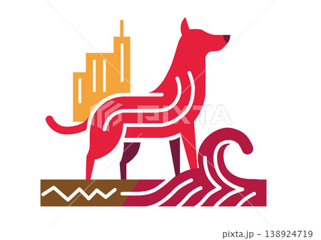 災害現場で活躍する救助犬の犬イラストアイコン素材 138924719