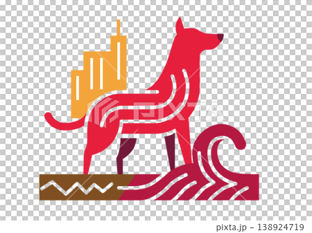 災害現場で活躍する救助犬の犬イラストアイコン素材 138924719