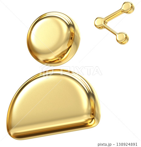 Sophisticated golden profile icon with share symbol for social networking and connectivity, for communication platforms and content distribution menus 138924891