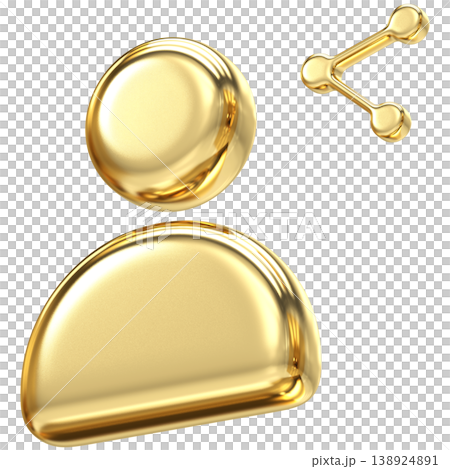 Sophisticated golden profile icon with share symbol for social networking and connectivity, for communication platforms and content distribution menus 138924891