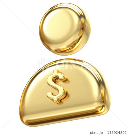 Professional golden user icon with dollar sign for paid accounts and financial profiles, Bright metallic finish perfect for e-commerce, banking apps, and premium subscription services 138924892
