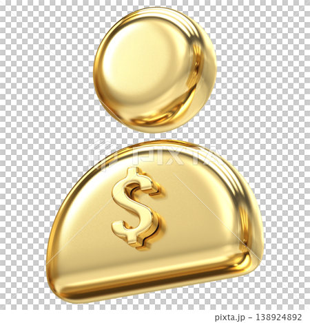 Professional golden user icon with dollar sign for paid accounts and financial profiles, Bright metallic finish perfect for e-commerce, banking apps, and premium subscription services 138924892