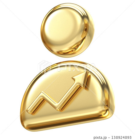 Dynamic golden user profile icon with upward graph representing success and growth, Luxurious metallic design ideal for performance tracking, analytics, and career progress dashboards Dynamic golden user profile icon with upward graph representing success and growth, Luxurious metallic design ideal for performance tracking, analytics, and career progress dashboards 138924893