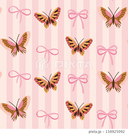 Seamless striped pattern with butterflies and bows Seamless striped pattern with butterflies and bows 138925092