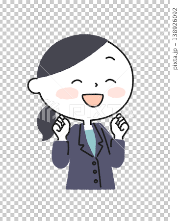 A woman in a suit makes a triumphant gesture with both hands. A woman in a suit makes a triumphant gesture with both hands. 138926092