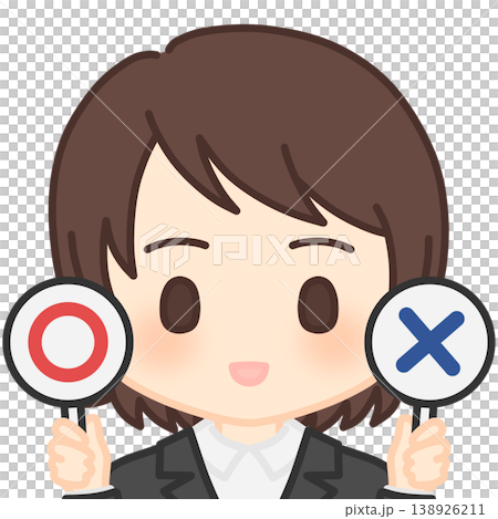 Female employee holding correct/incorrect tags 138926211