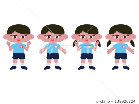 幼稚園服の子どもたちのベクターイラスト素材セット(全身) 幼稚園服の子どもたちのベクターイラスト素材セット(全身) 138926224