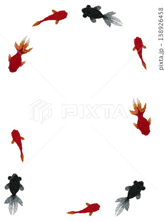 【金魚の縦フレーム】手刺繍イラスト素材 138926458