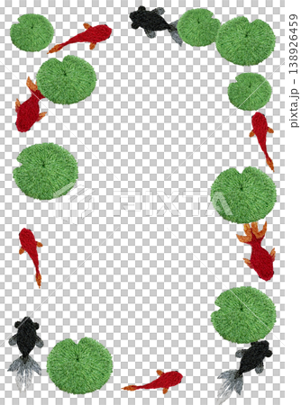 【金魚與水生植物豎框】手工刺繡插畫素材 138926459