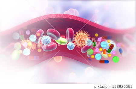 Medicines and virus in bloodstream. Medical background Medicines and virus in bloodstream. Medical background 138926593