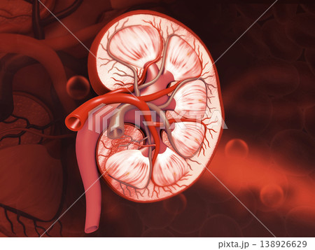 Human kidney cross section on medical background 138926629