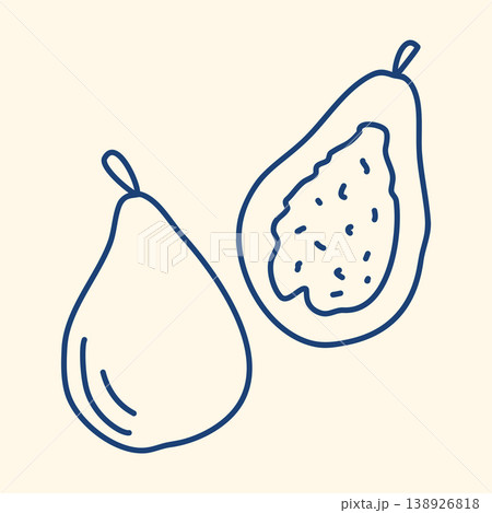 Blue ink illustration of ripe, sweet figs, whole and halved Blue ink illustration of ripe, sweet figs, whole and halved 138926818