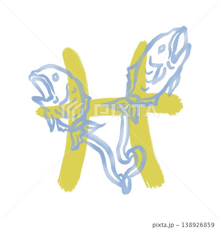 うお座の線画とマーク 138926859
