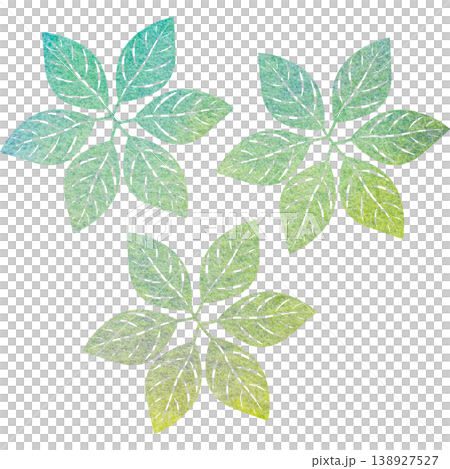 一幅葉子形狀物體的插圖，帶有美麗的水彩圖案，如同聖像一般。 138927527
