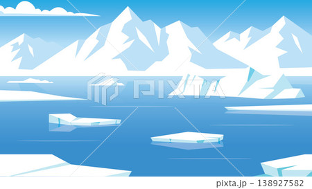 Silent Frozen Horizon Arctic Flat Design Landscape 138927582