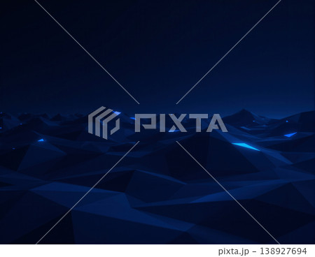 Abstract dark blue low poly terrain with glowing peaks 138927694