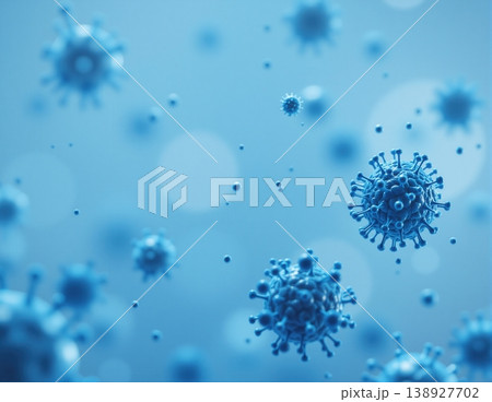 Microscopic blue bacteria in fluid with bokeh background 138927702