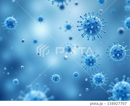 Blue pathogenic micro organisms in suspension Blue pathogenic micro organisms in suspension 138927707