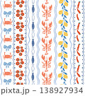Italian la Dolce Vita vertical striped seamless pattern with lobsters, crabs, lemon. Vector Mediterranean summer print. 138927934
