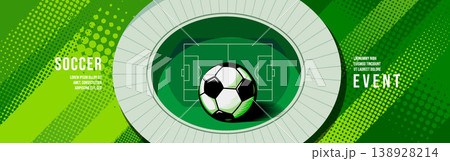 Sports Event Banner with Soccer Ball and Abstract Stadium Design Sports Event Banner with Soccer Ball and Abstract Stadium Design 138928214
