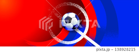 Soccer Banner Design with Dynamic Ball and Stadium Background 138928215
