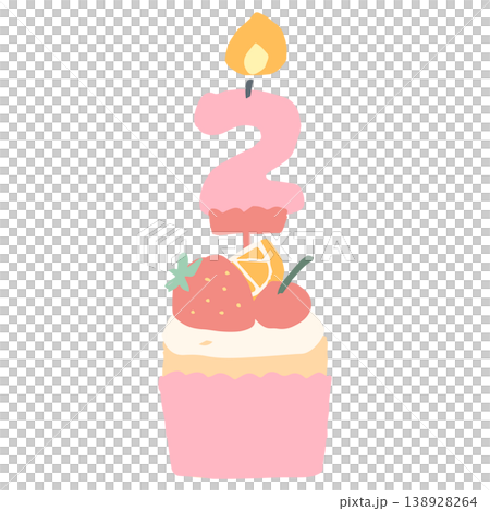 蓬鬆粉彩生日蛋糕 | 2歲兒童數字蠟燭紙杯蛋糕 - 適合幼兒園和學前班 138928264