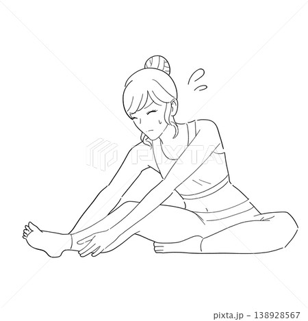 ストレッチする女性　白黒イラスト 138928567