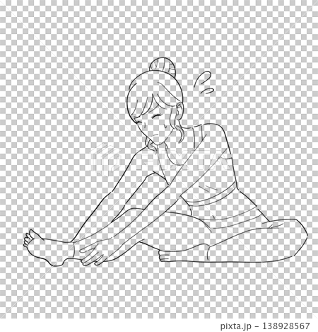 ストレッチする女性　白黒イラスト 138928567