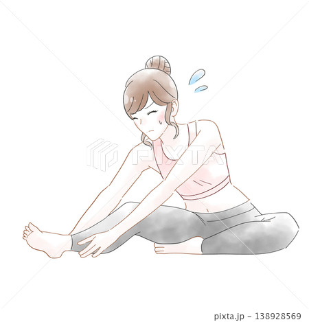 ストレッチする女性 水彩風イラスト ストレッチする女性 水彩風イラスト 138928569