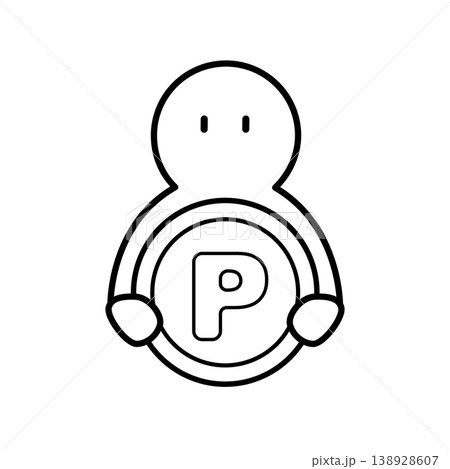 Pのマークを掲げるシンプルなキャラクターのイラスト 138928607