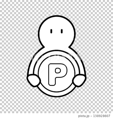 Pのマークを掲げるシンプルなキャラクターのイラスト 138928607