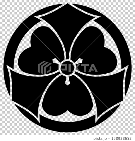 This is a family crest. It's called "Maru ni Deken Katabami" (a circle with a sword and a clover design). This is a family crest. It's called "Maru ni Deken Katabami" (a circle with a sword and a clover design). 138928652