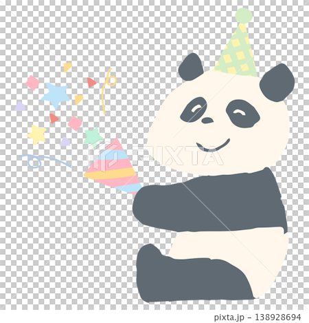 蓬鬆粉彩生日主題 | 熊貓拿著餅乾 - 適合幼兒園和學前班 138928694