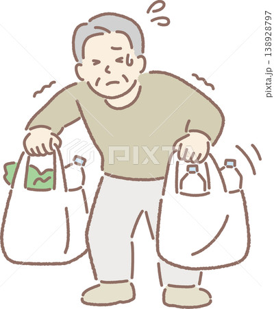 重い買い物袋を持つ高齢男性 138928797