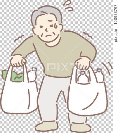 重い買い物袋を持つ高齢男性 138928797