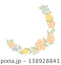 Watercolour floral wreath, botanical frame with abstract blooms creates an cute corner perfect for wedding invitations and spring card designs. 138928841
