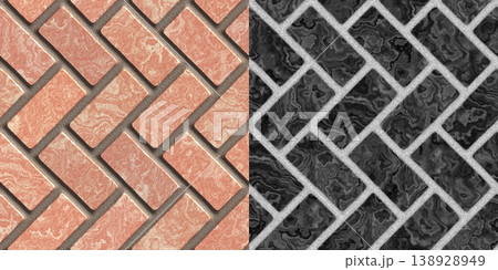 Seamless pattern of polished natural sandstone tiles stitched together with clay. 138928949