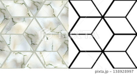 Polished marble tiles creating geometric diamond pattern. Seamless pattern. Polished marble tiles creating geometric diamond pattern. Seamless pattern. 138928997