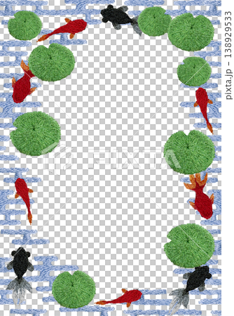 【金魚與水生植物日式圖案垂直框】手工刺繡插圖材料 138929533
