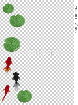 【金魚と水草の縦フレーム】手刺繍イラスト素材 138929625