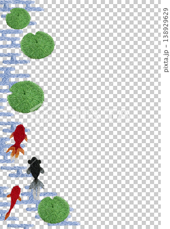 [Goldfish and Aquatic Plants Japanese Pattern Vertical Frame] Hand Embroidery Illustration Material 138929629