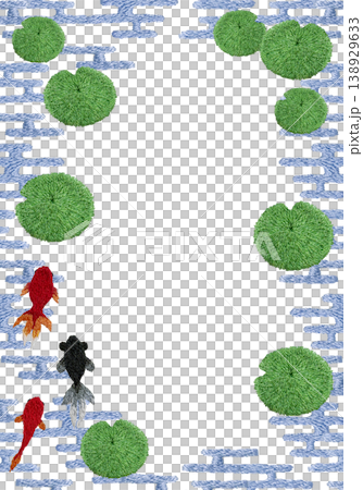 [Goldfish and Aquatic Plants Japanese Pattern Vertical Frame] Hand Embroidery Illustration Material 138929633